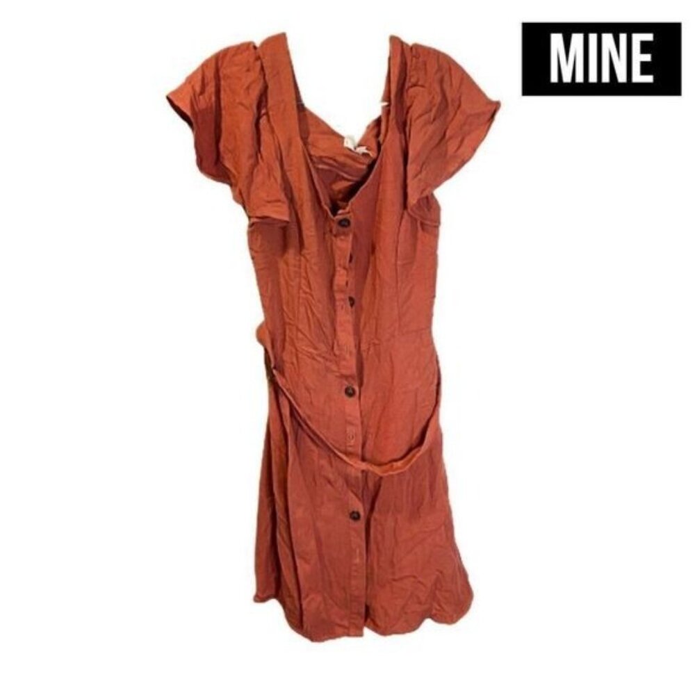 MINE Women's Casual Summer Ruffle Sleeve Buttoned Down Short‎ Dress with belt